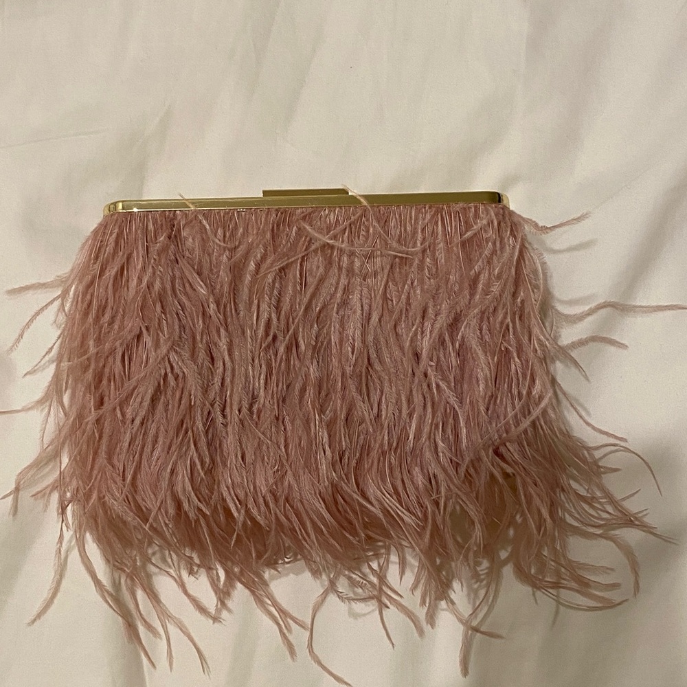 Olga Berg Blush Feather Frame Clutch with Gold Trim
